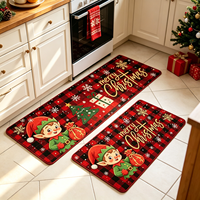 Tapis de cuisine de Noël imprimés, lot de 2 tapis de couloir de cuisine rouges, motif Père Noël, bonhomme de neige, flocons de neige, tapis antidérapants et ensembles