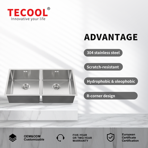 Lavello da cucina a doppia vasca in acciaio inox 304, sottopiano, personalizzabile, fatto a mano, all'ingrosso, per lavaggio - Product Image 4