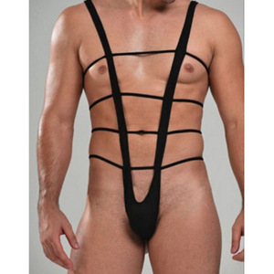 Body sexy de tiras para hombre, de elastano negro, de talle medio, con aberturas - Product Image 1