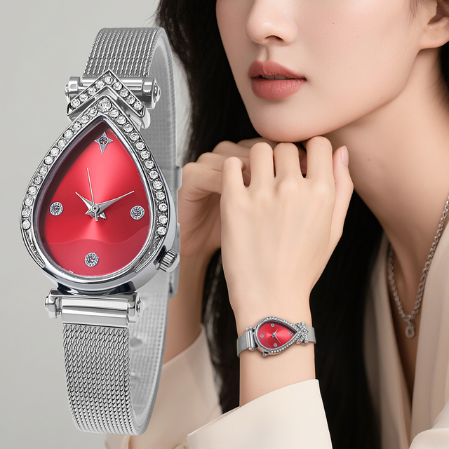 W011 Unique Water Drop Shape Case Colorful Girls Watch Mesh Belt Hot Sale Casual Ladies Watch Quartz Charm Wholesale Women Watch