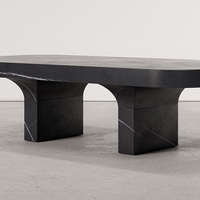 Table basse en marbre veiné naturel, rectangulaire, avec bord arrondi, base en arche, table centrale en pierre, mobilier moderne de qualité supérieure pour salon