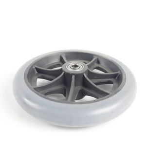 Nouvelle roue de fauteuil roulant à rayons en plastique gris 6x1 pouce, pneu en mousse PU, roulement à billes, roue avant pivotante - Product Image 3