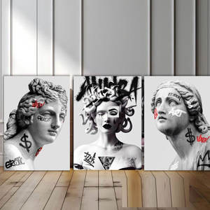 HAOWAI-Statue de graffiti sur support en bois, 3 pièces, motif pour le bureau, cadeau parfait, décoration murale, OEM/ODM - Product Image 5