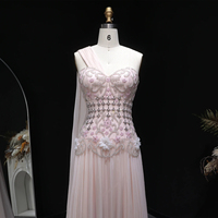Vestido de Noche Elegante Lsz285 en Color Rosa Pálido, de Chifón, con un Hombro Descubierto, Adornado con Cuentas Hechas a Mano y Flores 3D, para Bodas y Fiestas, Marca Jancember