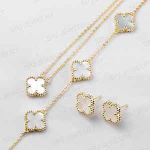 SPJ Custom 925 Sterling Silver 14K Gold Plated Necklaces Four-Leaf Clover Pendant Lucky 4-leaf Clover Necklace Jewelry For <strong>Women</strong> - Product Image 3