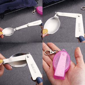 Stainless steel 304 <b>outdoor</b> camping spoon, fork <b>folding</b> three-fold spoon, student portable tableware set promotional small gift - Product Image 4