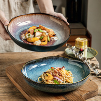 Assiette creuse irrégulière de 9 pouces - Assiette à salade vintage de luxe pour la maison - Assiette à soupe en céramique