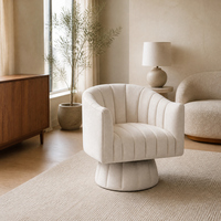 Fauteuil pivotant capitonné en velours crème avec base en tissu doux, fauteuil d'appoint pour salon, vente en gros, directement de l'usine