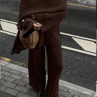 Nouvel ensemble de vêtements pour femmes, pull en tricot plissé, pantalon à jambes larges élastique, avec écharpe, costume de tailleur bordeaux