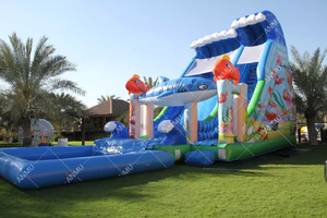 <span class=keywords><strong>Scivolo</strong></span> d'acqua gonfiabile per adulti e bambini con piscina con il pesce di mare. - Product Image 3