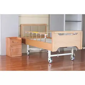 Factory price medical bed solid wood nursing home care bed double shake manual bed