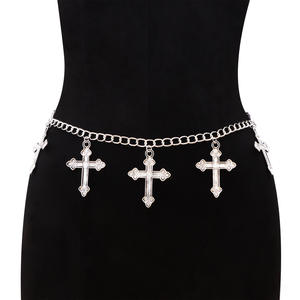 Chaîne de taille croisée en argent tibétain, chaîne de corps unisexe, bijoux de fête hip-hop, chaîne métallique simple couche, blanc K - Product Image 1