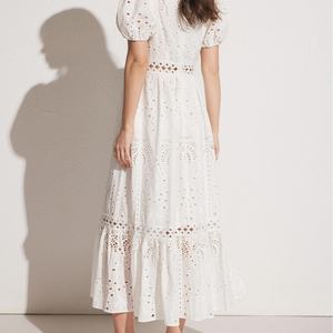 Nouvelle Robe en Coton Blanche Courte à Manches Bouffantes et Broderies en Dentelle Transparente Style Western Élégant pour Femme – Collection 2025 (Vente en Gros) - Product Image 3