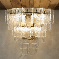 Lustre rond à étages en verre bombé, style minimaliste YH, en laiton doré antique, pour salle à manger, suspension LED, éclairage de plafond haut pour cuisine