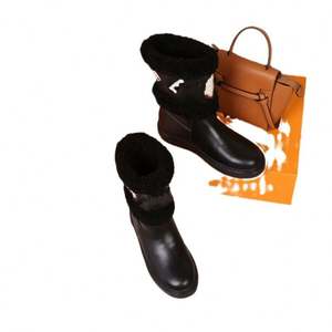 Nouvelles bottes de neige tendance en cuir de vachette de luxe, décontractées, plates, à enfiler, montantes, pour l'hiver - Product Image 4