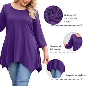 POVTY motif personnalisé Modal luxe doux grande taille femmes <span class=keywords><strong>Halloween</strong></span> <span class=keywords><strong>T</strong></span>-shirts manches 3/4 à manches courtes irrégulière habillé tunique haut - Product Image 2