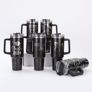 Bicchiere in acciaio inossidabile 304 di Natale da 40 once con coperchio inciso al Laser a doppia parete rivestito in oro con paglia calda fredda per il campeggio - Product Image 5