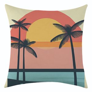 Funda de cojín cuadrada con diseño de palmera y puesta de sol en la playa, lavable, decoración para sala de estar - Product Image 2