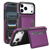 Étui de téléphone en cuir PU pour iPhone 18 Pro avec fente pour cartes, coque arrière magnétique de luxe avec charge sans fil