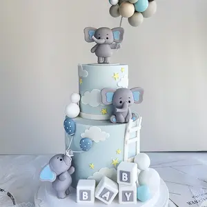 Kleine Olifant Baby Cake Decoratie Pop Ornament Ballon Baby Bouwsteen Kids Verjaardagstaart Topper Leveranciers