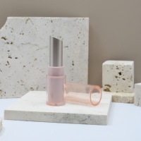 Tube de rouge à lèvres vide Yuecai, transparent, rose champagne, doré à l'intérieur, 2,8 g, tube de baume à lèvres en forme de balle inclinée, conteneur cosmétique, vente en gros