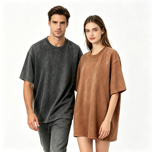 Camiseta de Cuello Redondo Oversize de Algodón Puro con Estampado Personalizado y Lavado Ácido para Hombre, Estilo Casual Urbano con Hombros Caídos y Tejido Pesado - Product Image 2