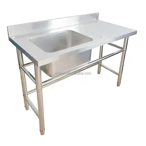 Eusink wholesale kitchen welding single bowl stainless steel 201 304 fish cleaning table work sink with drain board