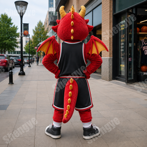 Mascotte en peluche Shengye : Costume de mascotte dragon rouge sportif et cool, style anime, en fourrure, pour adultes et adolescents, idéal pour les fêtes cosplay - Product Image 2