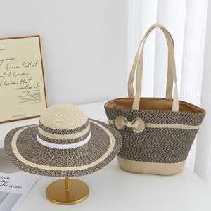 Sac fourre-tout en paille personnalisé à large bord, grande capacité, polyvalent, pliable, pour femme, avec chapeau d'été en paille de papier pour les vacances à la plage - Product Image 2