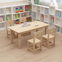 Ensemble de bureau et chaise pour enfants Jinyou Kindergarten, style nordique, en bois massif non peint, pour l'apprentissage précoce, la lecture, le dessin et l'écriture