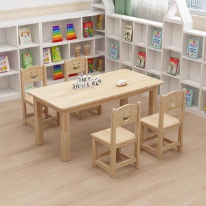 Kindergarten Nordic-style Solid-wood Unpainted Childrens Desk Chair Set for Early-learning Study Reading Drawing Writing