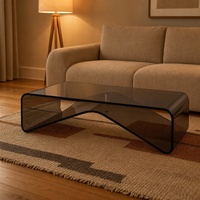 Table basse moderne minimaliste en acrylique noir avec base géométrique durable pour un mobilier élégant de bureau à domicile et de salon