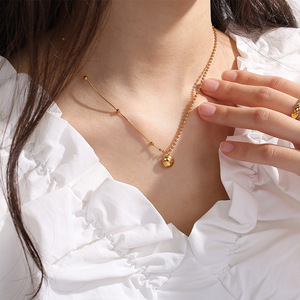 สร้อยคอทองคำเรียบหรู จี้ทรงกลม โลหะผสมสังกะสี สร้อยคอแบบมีชั้นๆ เครื่องประดับแฟชั่น - Product Image 4