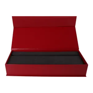 Bolígrafo de papel magnético de terciopelo rojo largo y estrecho personalizado de lujo caja de regalo con espuma