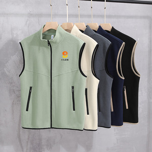 Gilet décontracté double face en molleton doublé pour homme, fermeture éclair, couleur unie, vêtement de sport d'extérieur - Product Image 2