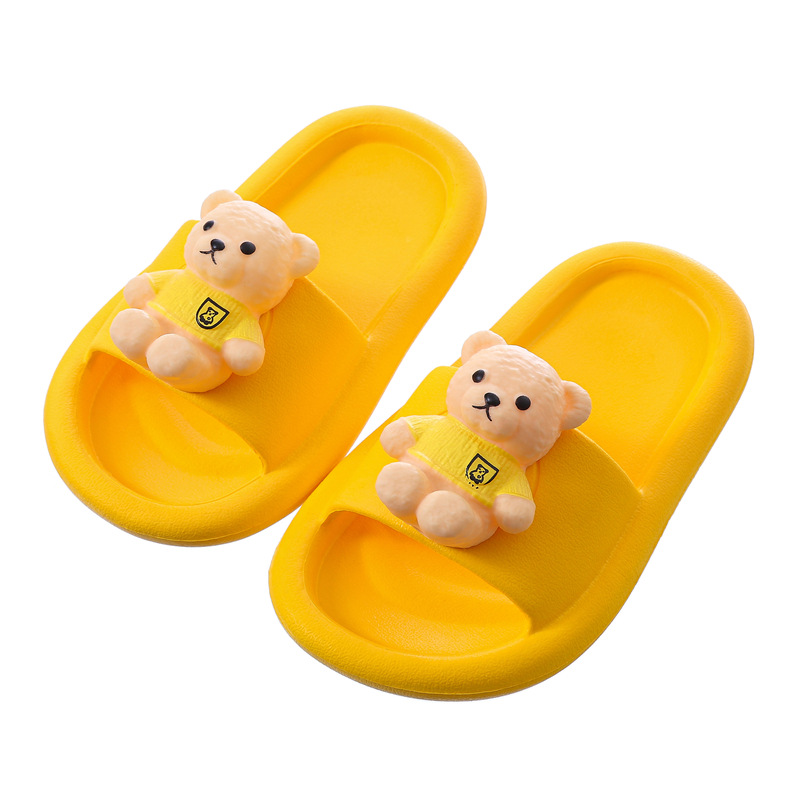 Lovely Cartoon Bear Children Slippers Stylish Indoor Soft Bottom Anti Skid Casual Shoes Parents-Kids Comfort Summer Home Slipper