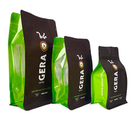 Bio Pla personnalisé imprimé 125g 250g 500g 1kg 12 oz papier d'aluminium noir sacs à café en plastique à fond plat avec Valve et fermeture éclair