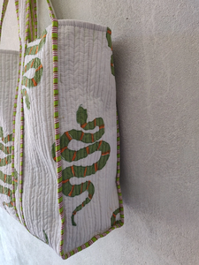 Handblock Print Cotton Tote <b>Bag</b> | Quilted Beach Shoulder <b>Bag</b> for Women with Handmade Indian <b>Boho</b> Textile Design - Product Image 4