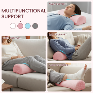 Oreiller ergonomique en mousse à mémoire de forme, demi-cylindre, rose, matelassé, pour le soutien du dos et les massages - Product Image 3