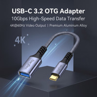 Adaptador VegGieg USB C 3.2 OTG de 10 Gbps, Carcasa de Aleación de Aluminio Gris Metálico con Cable OFC Trenzado de Malla Negra y Gris, Alta Velocidad Tipo C