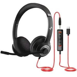 Layanan Pelanggan memberikan kelas perlengkapan online mikrofon senyap profesional Headphone pusat panggilan Audio Casque berkabel Over-Ear