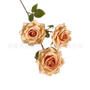 Artificial Roses <b>Silk</b> <b>Flower</b> High Simulation Wedding Decoration Props 3 Heads Cappuccino Color - Product Image 5