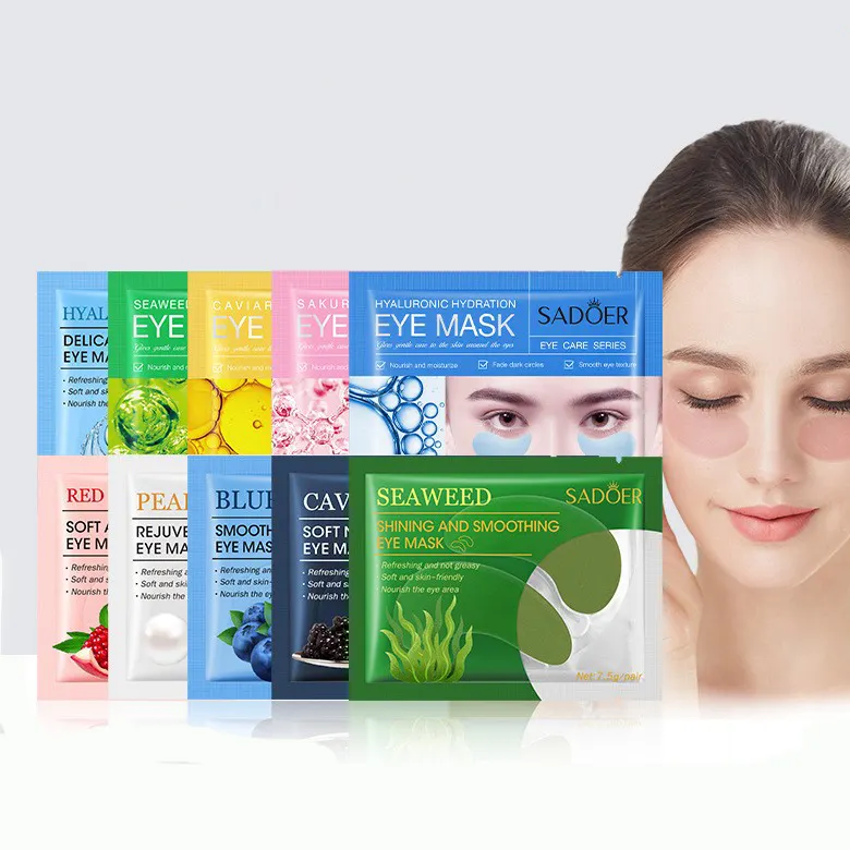 SADOER Private Label Organic Seaweed Skin Care nourish Anti Aging Dark Circle Removal Hydrogel Eye Patch Pearl under eye mask