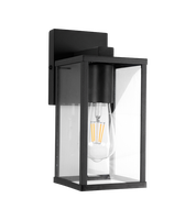 Nouveautés : Applique murale extérieure moderne en aluminium noir E27 Max. 28W IP54 avec verre trempé, forme longue, garantie 2 ans pour jardin