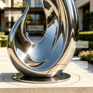 Grande sculpture abstraite en métal, sculpture en acier inoxydable 304 poli miroir, ornement paysager pour bureau de vente, cour - Product Image 5
