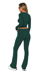 Ensemble de survêtement décontracté pour femme avec crop top en maille taille haute et leggings, idéal pour le printemps et l'été - Product Image 5