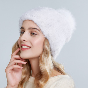 RTS – <span class=keywords><strong>bonnet</strong></span> en fourrure de Sable véritable pour <span class=keywords><strong>femme</strong></span>, <span class=keywords><strong>bonnet</strong></span> en vison avec <span class=keywords><strong>pompon</strong></span> en fourrure de renard, chaud et épais, collection hiver 100% - Product Image 4