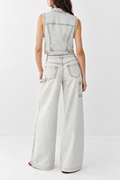 Jean cargo large pour femme, délavage clair, avec détails perles, fermeture boutonnée, en denim vintage, idéal pour tenues de soirée et de rue, OEM ODM