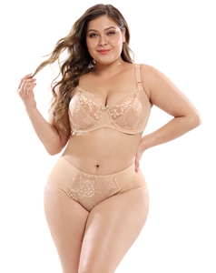 Ensemble de lingerie féminine YCH ultra-fin en dentelle, grande taille, soutien-gorge une pièce à coupe haute sans armatures et sans coutures, culotte sexy, bonnet <span class=keywords><strong>E</strong></span> - Product Image 4