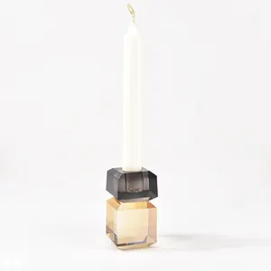 Light Weight Support OEM Glass Candle Holder Wholesale Eco-Friendly Two-Color Cylinder Candle Crystal Holder